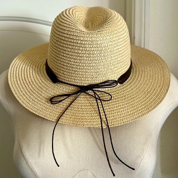 New~Unisex / Straw Hat With Turquoise Stone Detail - Picture 4 of 10